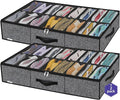 Onlyeasy Sturdy Under Bed Shoe Storage Organizer with Handles and Clear Window Fit 16 to 32 Pairs, Premium Foldable Shoes Container Box for Closet, 37.7x 23.6x 5.9 inch, Cotton-like Black, MXBUBS16P2