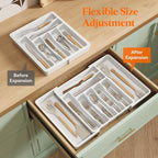 Lifewit Utensil Organizer for Kitchen Drawer, Expandable Cooking Silverware Tray, Adjustable Cutlery Flatware Holder, Plastic Spatula Tools Storage Divider, 13-22.4 x 15", White