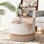 CherryNow 22"x22"x14" Large Blanket Basket, Home Décor for Living Room Bedroom, Cotton Rope Laundry Basket for Clothes Pillows, Baby Fall Decorations for Home Toy Storage, White & Camel
