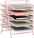 Mind Reader 5-Tier Paper Tray Organizer, Vertical Desktop File Storage Rack, Office, Metal Mesh, Pink
