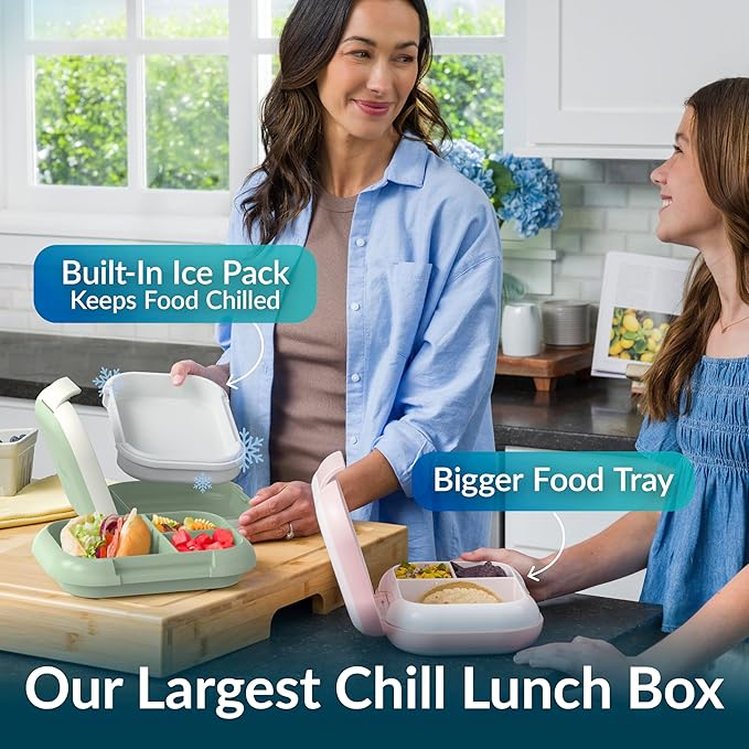 Bentgo Chill Max Leak-Proof XL Lunch Box - Included Ice Pack Keeps Food Cold; 5-Cup Capacity for Adults & Ages 8+, 3 or 4 Compartment Bento Box, BPA-Free, Dishwasher Safe (Clay Green & Gray)