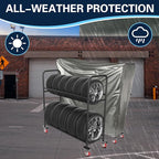 TONGMO Tire Storage Rack with Protective Cover - Adjustable Metal Tire Rack for Indoor/Outdoor Use - 58" H x 55.5" W x 17.5" D (55in)