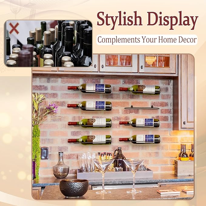 Wall Mounted Wine Rack: Individual Wall Wine Bottle Holder - for Wine Cellar Home Kitchen Bar Decor - 2Pcs