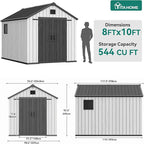 YITAHOME 8x10 FT Outdoor Storage Shed with Lockable Door, Large 544 Cuft Resin Shed with Floor Roof Windows Vents, All-Weather Plastic Storage Shed Tool Organizer for Backyard Garden Patio Lawn, Gray