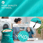 Travel Laundry Bag (2 Pcs - Large + Medium) - Foldable Waterproof Washable Wet Dry Bag for Gym, Swimming, Yoga, and Workout Perfect for Dirty Clothes, Bathing Suits, Travel Accessories (Blue)