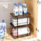 2 Pack Extra Large Pantry Baskets with Bamboo Top,Stainless Steel Trash Bag Dispenser for Kitchen Sink and Laundry Room Organization,Brown