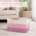 OIAHOMY Extra Large Blanket Basket, 95L Cotton Rope Woven Laundry Basket, Toy Bin for Baby Room, Container for Blanket Storage in Living Room, 24''×17''×14'', Gradient Pink