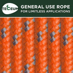 TECEUM Rope – 90 Feet x 3/8 Inch (10mm) – Orange Gray – Strong All-Purpose Utility Rope – Camping, Crafting, Flag Pole, Indoor & Outdoor – Polypropylene Nylon Poly Lightweight Diamond Braided Cord