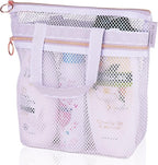 Mesh Shower Bag 10.2x9.9'' Quick-Dry Caddy with Zipper & 2 Pockets. Portable Toiletry Tote for Bathroom, Gym, Travel, Camp, Beach, for Sunscreen, Dorm & College Essentials (Light Gray)
