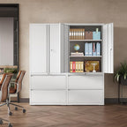 DEVAISE 71" Metal Storage Cabinet, 2-Drawer Lateral File Cabinet, Adjustable Shelves & Doors, White Garage Storage Cabinet, Heavy Duty Tall Cabinet for Home Office, Garage Organization
