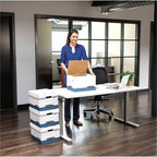 Bankers Box 4 Pack HANG'N'STOR Medium-Duty File Storage Boxes, FastFold, Lift-Off Lid, Letter/Legal, White/Blue