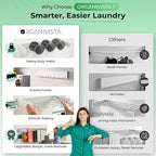 Laundry drying rack wall mount(28-INCH White), a wall mount clothes drying rack solution with reinforced metal frame, easy installation in tight spaces and foldable; drying rack clothing wall mounted.