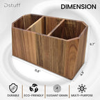 Large Kitchen Utensil Holder for Countertop – Acacia Wood Utensil Organizer with 3 Compartments, Beveled Edges Design, Non-Slip Silicone Pads & Drain Hole – Rustic Farmhouse Utensil Caddy Crock