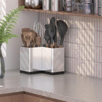 Suli Utensil holder,Kitchen Utensil Organizer for Corner Countertop,Extra Large Silverware Organizer with 3 Compartments,Farmhouse Decor,Iron,Silvery