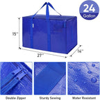 TICONN 16 Pack Extra Large Moving Bags Heavy Duty with Zippers & Carrying Handles, Durable Storage Bags Moving Boxes for Closet Organizers and Storage (16 Pack, Blue)