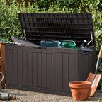 YITAHOME 100 Gallon Outdoor Storage Box, Large Water Resistant Resin Deck Box, Indoor Outdoor Lockable Storage Container for Patio, Garden, Cushions, Tools, Equipment (Dark Brown)