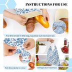 2 Pack Beeswax Bread Bags - 17x13 Inch Reusable Bread Storage Bags,Bees Wax Lined Bread Bags for Home Cooks fresh bread storage Easy Clean (Blue Floral)