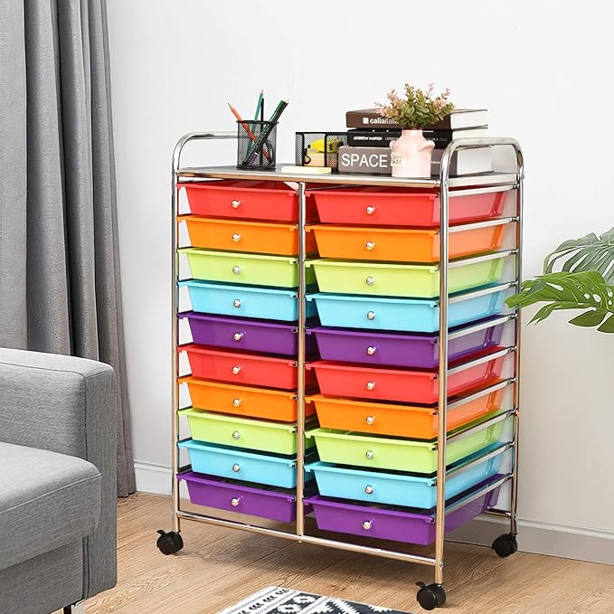 GOFLAME 20-Drawer Rolling Storage Cart, Multifunctional Art Craft Organizer Cart, Mobile Utility Storage Cart with Removable Drawers & Lockable Wheels, Craft Cart for Home Office School, Multicolored