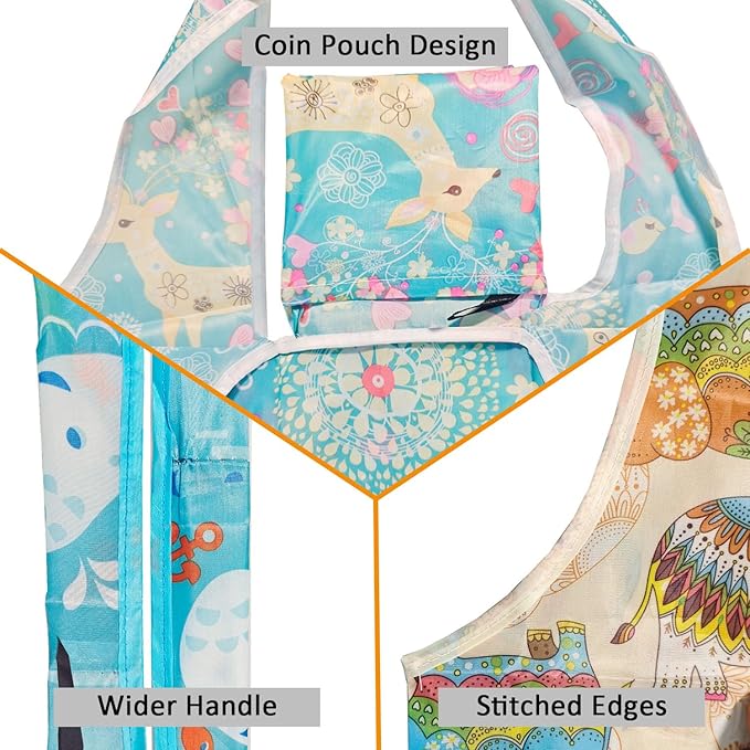 Foldable Reusable Grocery Bags, 4 Pack Large Shopping Tote Bags, Durable & Machine Washable Lightweight Totes for Travel, Groceries & Daily Essentials