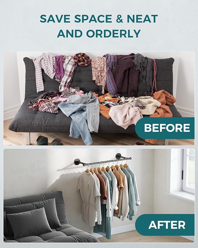 OROPY Industrial Pipe Clothing Rack Set of 2, Wall Mounted Clothes Rack, Closet Rods For Hanging Clothes, 33" Multi-purpose Hanging Rod for Laundry Room, Bedroom and Closet Storage