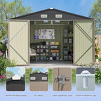 Patiowell 10x10 FT Storage Shed, Outdoor Metal Sheds with Lockable Door and Sloping Roof, Waterproof Outside Large Garden Tool Shed with Breathable Vents for Patio Lawn Backyard, Brown