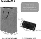 Chrislley 45L Slim Laundry Hamper Narrow Laundry Basket with Handle Foldable Dirty Clothes Portable Skinny Hamper Organizer Storage Bins (22 inches, Upgrade Grey)