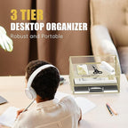 Daltack 3-Tier Paper Organizer with Handle, Mesh Desk Organizer Letter Tray, Paper Tray Organizer File Organizer for A4 File Folder, Golden Yellow