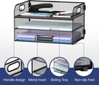 Supeasy 3 Tier Paper Organizer with Handle, Mesh Desk Organizer Letter Tray, Paper Tray File Organizer for A4 File Folder, Black