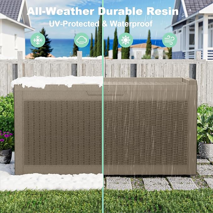 60 Gallon Deck Box,Waterproof Resin Outdoor Storage Box for Patio Furniture,Outdoor Cushions,Garden Tools and Pool Supplies,Weatherproof(Grey,60Gallon)