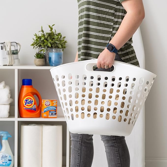 IRIS USA Plastic Laundry Basket, 27L - 3 Pack, Flexible Clothes Hamper with Ventilation Holes, Laundry Room Bedroom Bathroom Apartment Dorm Blankets Pillows Trinkets Organization, White