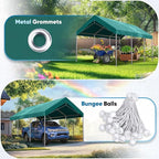 ADVANCE OUTDOOR Replacement Top Cover Tarp for 10x20 ft Carport Canopy with Ball Bungees, Green, One Roof Only