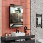 16 x 24 Inch Recessed Medicine Cabinet with Beveled Mirror, Bathroom Metal Mirror Medicine Cabinet with Adjustable Shelves, Wall Mounted Black Medicine Cabinets for Bathroom Storage Modern House