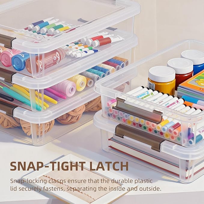 Citylife 10 PCS Plastic Storage Bins with Latching Lids Portable Project Case Clear File Box Stackable Storage Containers for Organizing A4 Paper, Photo, Document, Scrapbook