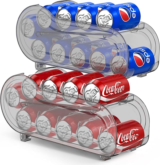 2 Pack Auto-Rolling Soda Can Organizer for Refrigerator/Fridge, Upgraded Soda Can Dispenser & Holder for Pantry Storage 10 Standard Size 12oz/ 11.2oz/ 355ml/ 330ml Drink Short Cans (Gray)