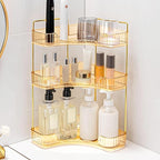 Corner Bathroom Counter Organizer Bathroom Countertop Shelf Makeup Organizer for Vanity Perfume Tray for Corner Storage (3 Tiers, Gold)