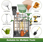 Garden Tool Organizer Rack Up to 39 Tools, Heavy-Duty Steel Yard Tool Organizer for Garage Storage with 12 Hooks, Broom Holder & Garden Tool Rack for Shed, Patio, Outdoor Storage, Black