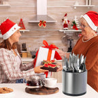 Kitchen Utensil Holder Extra Large 360°Rotating For Counter Organizer Stainless Steel Storage Cooking Silverware Caddy 3 Compartment Flatware Spoon Spatula Tool Cutlery Container