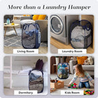Handy Laundry Collapsible Mesh Pop Up Laundry Hamper 2-Pack – Large Foldable Laundry Basket with Side Pocket, Breathable & Durable, Space-Saving for Clothes, Toys, Travel, Dorm, Bedroom, Blue