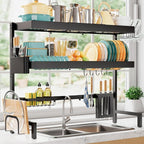 Over The Sink Dish Drying Rack, Expandable 3-Tier Stainless Steel Kitchen Storage Organization Accessories for Countertop, Rustproof & Space-Saving, 31.5"–39.5" L x 12" W x 33" H, Black