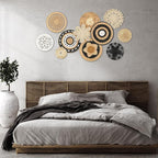 Tatuo 11 Pcs Boho Wall Basket Decor Decorative Bulrush Woven Basket Wall Decor Art Round Farmhouse Hanging Baskets for Kitchen Rustic Home Summer Decorations, Multi Sizes(Retro)