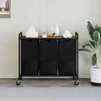 Laundry Sorter with Wheels & 100lb Top Shelf, Rolling 3 Section Removable Pull-Out Fabric Bags Hamper Basket, Sturdy Rustic Brown Black Iron Organizer for Room Organization