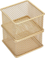 Annova Stackable Mesh Drawer Cabinet and Shelf Organizer Bins Storage Basket School Office Supply Holder Tray- Set of 2 (Gold, 3x3x2 Inch)