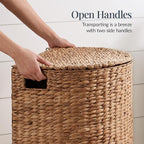Best Choice Products Half Moon Laundry Hamper w/Lid, Woven Half Round Laundry Basket, w/Removable Liner & Bult-in Handles for Bathroom, Bedroom & Laundry Room - Chestnut