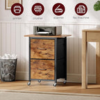 2 Drawer File Cabinet, Vertical Filing Cabinet with Wheels, Printer Stand with Non-Woven Fabric Drawer, Adjustable Hanging Rods, fits A4/Letter Size, for Home Office, Rustic Brown FCHR5801