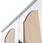 Over The Toilet Storage Cabinet, Above Toilet Organizer with 2 Rattan Doors, Modern White Finish, 24x70 inch Space Saving Freestanding Bathroom Cabinet