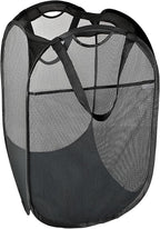 Smart Design Deluxe Mesh Pop Up Square Laundry Hamper w/ Side Pocket & Handles - VentilAir Fabric Collapsible Design - for Clothes & Laundry - Home - (Holds 2 Loads) (14 x 23 Inch) [Black]