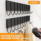 2Pcs Magnetic Key Holder For Fridge With 10 Hooks, Magnetic Utensil Holder For Wall, Strong Magnetic Key Hanger Hook Organizer, Magnent Key Rack For Kitchen Metal Door Grill Tool Coat Towel Purse