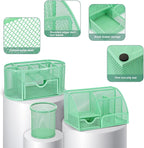 17 in 1 Green Desk Organizers and Accessories Set, 3 Office Desk Supplies Storage Organization, 4 Pens, Stapler, Staples & Remover, Tape & Dispenser, Scissors, Ruler, Clips, Hole Punch, Back to School
