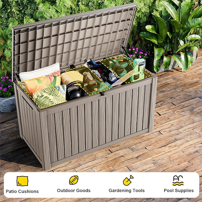 200 Gallon Deck Box Outdoor, Waterproof Outdoor Storage Boxes with Lids, Outside Resin Lockable Storage Box for Patio Cushions, Garden Tools(Grey)