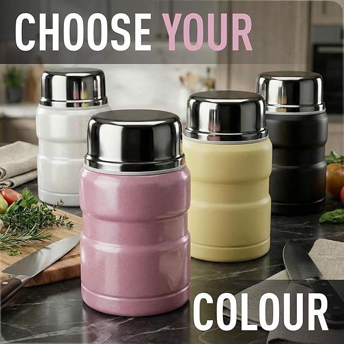 Earth&ME 17 OZ Soup Thermo for Hot & Cold Food for Kids, Vacuum Insulated Steel Lunch Container, Kids Wide Mouth Bento Thermal Food Jar, Warm Food Lunchbox Thermo Bowls with Spoon (Shimmer Pink)